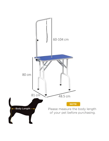 PawHut 32" Foldable Dog Grooming Table Pet Drying Beauty Table Adjustable Fixed Arm Rubber Top, Blue