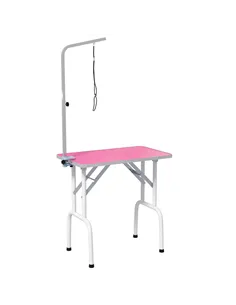 PawHut 32" Foldable Dog Grooming Table Pet Drying Beauty Table Adjustable Fixed Arm Rubber Top, Pink