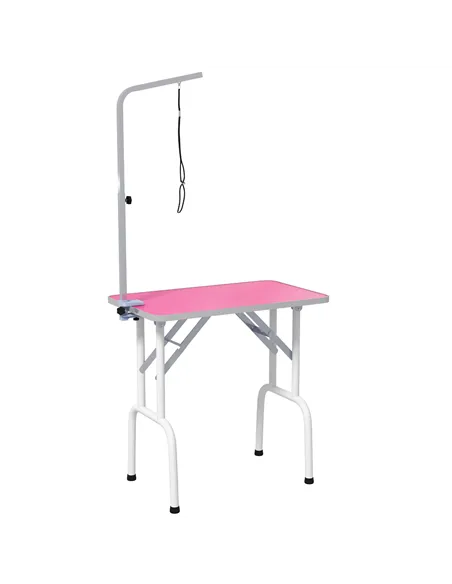 PawHut 32" Foldable Dog Grooming Table Pet Drying Beauty Table Adjustable Fixed Arm Rubber Top, Pink