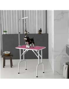 PawHut 32" Foldable Dog Grooming Table Pet Drying Beauty Table Adjustable Fixed Arm Rubber Top, Pink 2