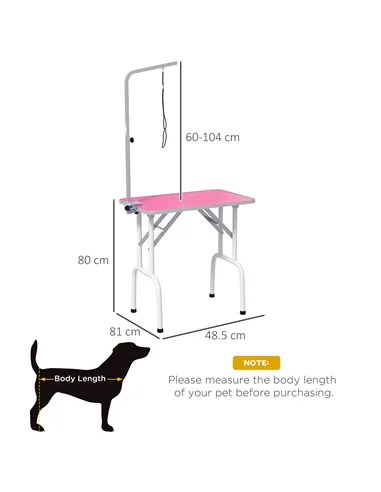 PawHut 32" Foldable Dog Grooming Table Pet Drying Beauty Table Adjustable Fixed Arm Rubber Top, Pink