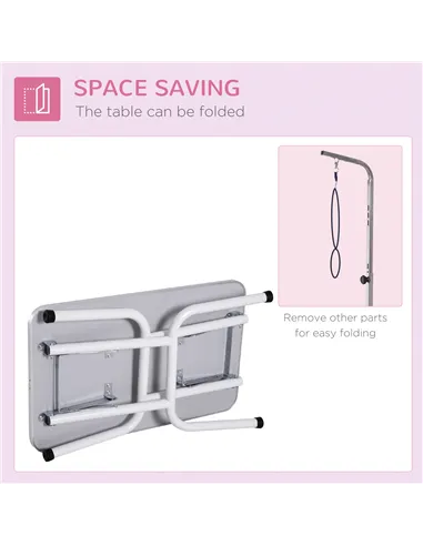 PawHut 32" Foldable Dog Grooming Table Pet Drying Beauty Table Adjustable Fixed Arm Rubber Top, Pink