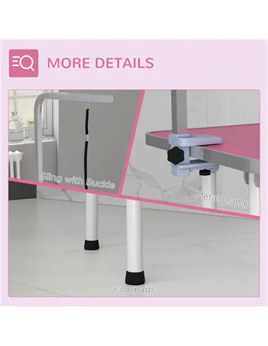 PawHut 32" Foldable Dog Grooming Table Pet Drying Beauty Table Adjustable Fixed Arm Rubber Top, Pink
