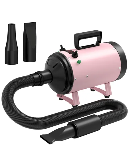 PawHut 2200W Dog Hair Dryer with Adjustable Temperature & Velocity, 3 Different Nozzles, Pink