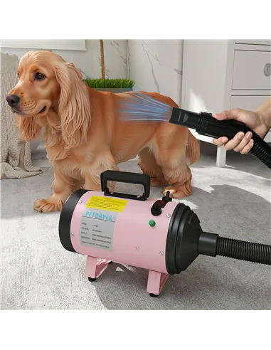 PawHut 2200W Dog Hair Dryer with Adjustable Temperature & Velocity, 3 Different Nozzles, Pink