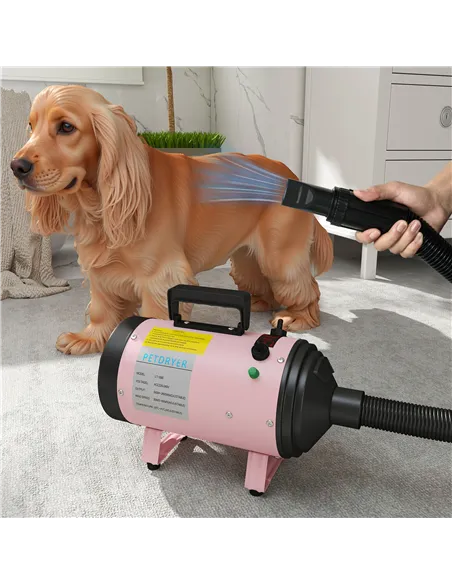 PawHut 2200W Dog Hair Dryer with Adjustable Temperature & Velocity, 3 Different Nozzles, Pink