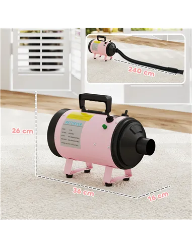 PawHut 2200W Dog Hair Dryer with Adjustable Temperature & Velocity, 3 Different Nozzles, Pink