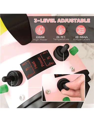 PawHut 2200W Dog Hair Dryer with Adjustable Temperature & Velocity, 3 Different Nozzles, Pink
