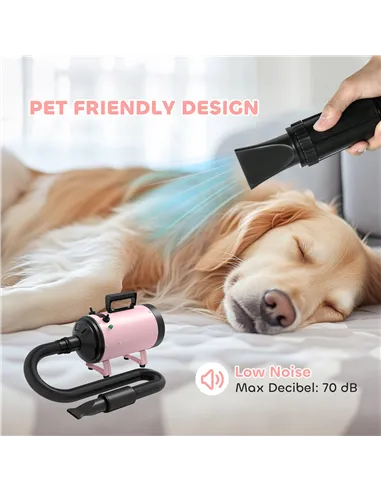 PawHut 2200W Dog Hair Dryer with Adjustable Temperature & Velocity, 3 Different Nozzles, Pink