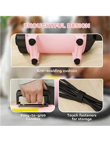 PawHut 2200W Dog Hair Dryer with Adjustable Temperature & Velocity, 3 Different Nozzles, Pink