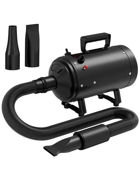 PawHut 2200W Dog Hair Dryer with Adjustable Temperature & Velocity, 3 Different Nozzles, Black