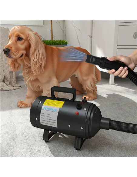 PawHut 2200W Dog Hair Dryer with Adjustable Temperature & Velocity, 3 Different Nozzles, Black