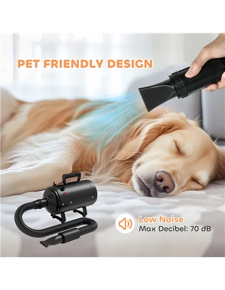 PawHut 2200W Dog Hair Dryer with Adjustable Temperature & Velocity, 3 Different Nozzles, Black