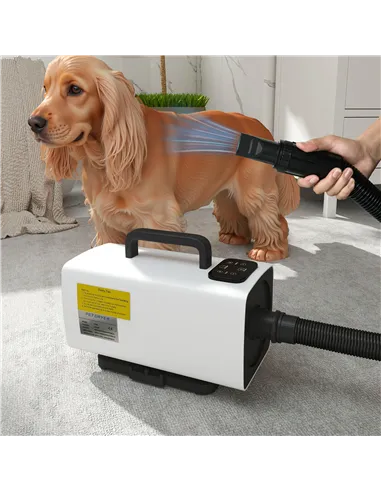 PawHut 2200W Dog Hair Dryer with Auto Adjustable Temperature & Airflow, 3 Nozzles, Digital Screen, for Dogs Cats, White