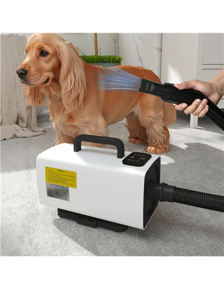 PawHut 2200W Dog Hair Dryer with Auto Adjustable Temperature & Airflow, 3 Nozzles, Digital Screen, for Dogs Cats, White
