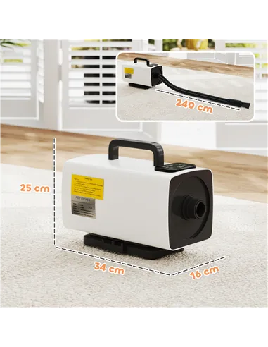 PawHut 2200W Dog Hair Dryer with Auto Adjustable Temperature & Airflow, 3 Nozzles, Digital Screen, for Dogs Cats, White