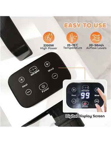 PawHut 2200W Dog Hair Dryer with Auto Adjustable Temperature & Airflow, 3 Nozzles, Digital Screen, for Dogs Cats, White