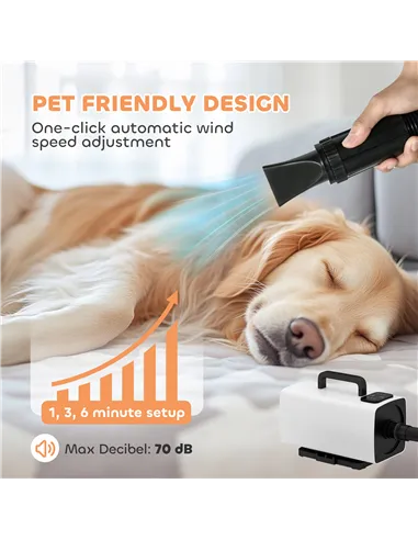 PawHut 2200W Dog Hair Dryer with Auto Adjustable Temperature & Airflow, 3 Nozzles, Digital Screen, for Dogs Cats, White