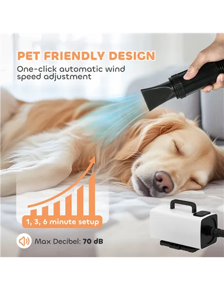 PawHut 2200W Dog Hair Dryer with Auto Adjustable Temperature & Airflow, 3 Nozzles, Digital Screen, for Dogs Cats, White