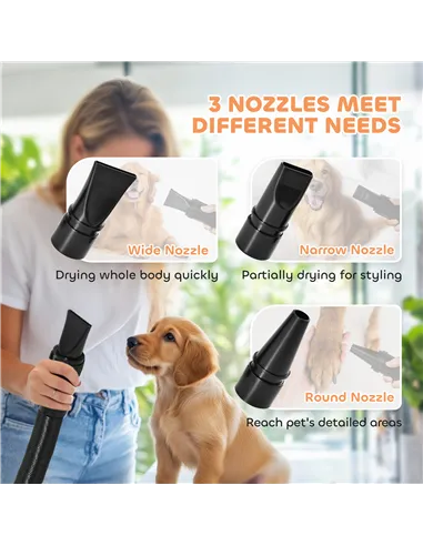 PawHut 2200W Dog Hair Dryer with Auto Adjustable Temperature & Airflow, 3 Nozzles, Digital Screen, for Dogs Cats, White