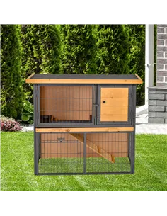PawHut Wood-metal Guinea Pigs Hutches Elevated Pet House Outdoor 89.5 x 45 x 81cm
