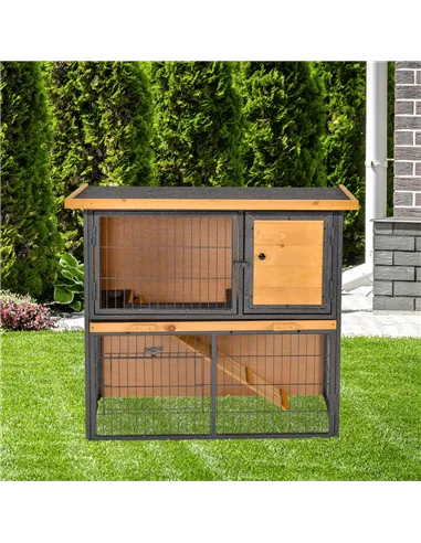 PawHut Wood-metal Guinea Pigs Hutches Elevated Pet House Outdoor 89.5 x 45 x 81cm