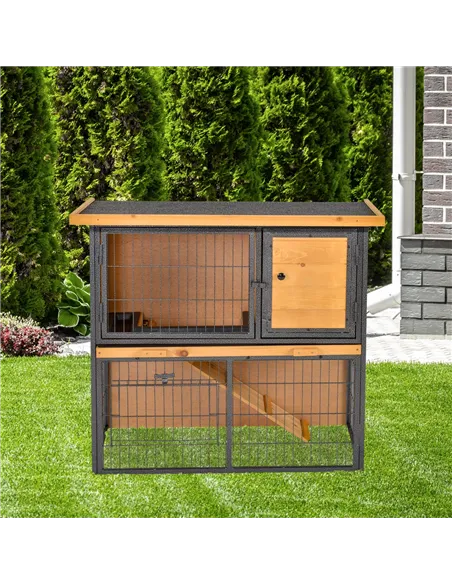 PawHut Wood-metal Guinea Pigs Hutches Elevated Pet House Outdoor 89.5 x 45 x 81cm
