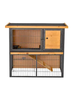 PawHut Wood-metal Guinea Pigs Hutches Elevated Pet House Outdoor 89.5 x 45 x 81cm 2
