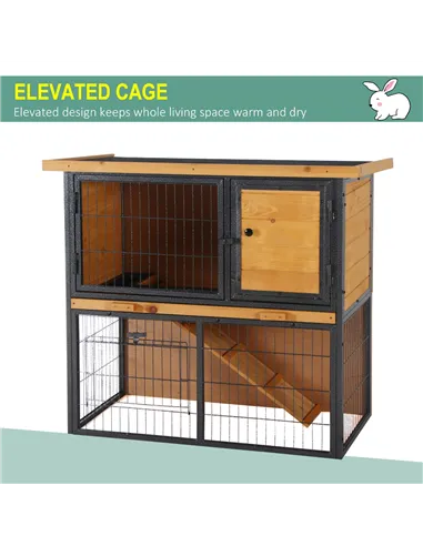 PawHut Wood-metal Guinea Pigs Hutches Elevated Pet House Outdoor 89.5 x 45 x 81cm