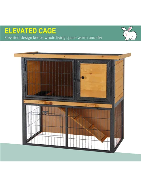 PawHut Wood-metal Guinea Pigs Hutches Elevated Pet House Outdoor 89.5 x 45 x 81cm