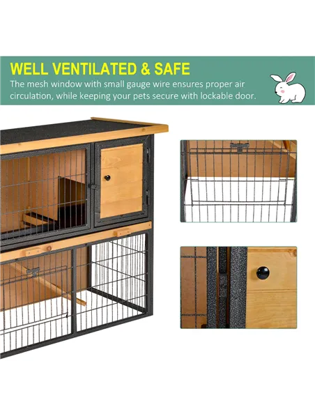 PawHut Wood-metal Guinea Pigs Hutches Elevated Pet House Outdoor 89.5 x 45 x 81cm