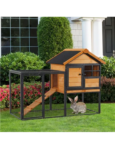 PawHut Wood-metal Guinea Pigs Hutches Elevated Pet Bunny House Rabbit Cage with Slide-Out Tray Outdoor