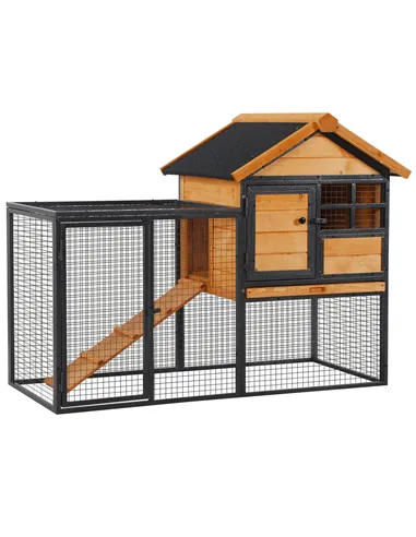 PawHut Wood-metal Guinea Pigs Hutches Elevated Pet Bunny House Rabbit Cage with Slide-Out Tray Outdoor