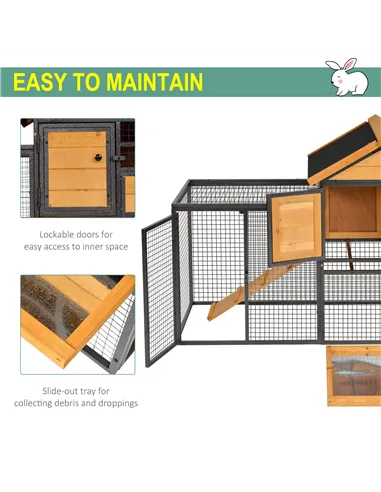 PawHut Wood-metal Guinea Pigs Hutches Elevated Pet Bunny House Rabbit Cage with Slide-Out Tray Outdoor