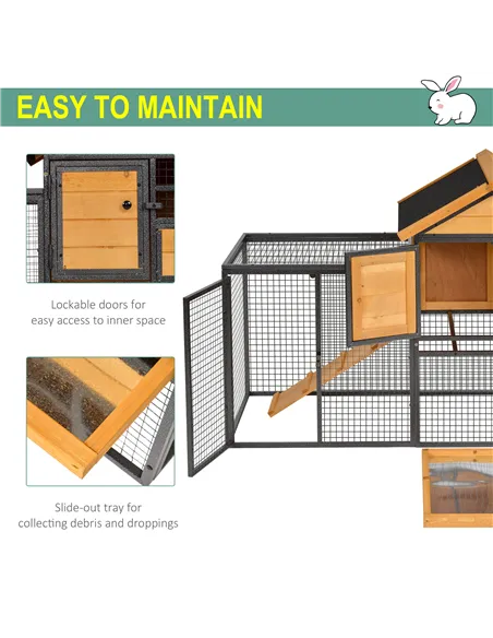 PawHut Wood-metal Guinea Pigs Hutches Elevated Pet Bunny House Rabbit Cage with Slide-Out Tray Outdoor