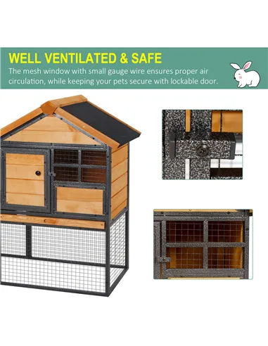 PawHut Wood-metal Guinea Pigs Hutches Elevated Pet Bunny House Rabbit Cage with Slide-Out Tray Outdoor