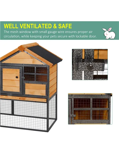 PawHut Wood-metal Guinea Pigs Hutches Elevated Pet Bunny House Rabbit Cage with Slide-Out Tray Outdoor