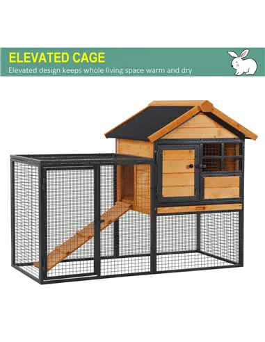 PawHut Wood-metal Guinea Pigs Hutches Elevated Pet Bunny House Rabbit Cage with Slide-Out Tray Outdoor