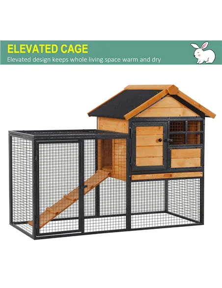 PawHut Wood-metal Guinea Pigs Hutches Elevated Pet Bunny House Rabbit Cage with Slide-Out Tray Outdoor