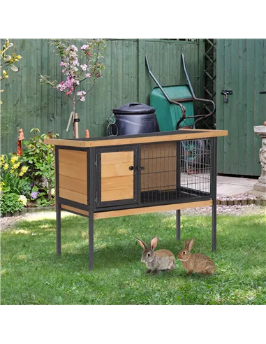 PawHut Wooden Guinea Pigs Hutches Elevated Pet House Bunny with Slide-Out Tray Outdoor Natural