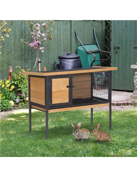 PawHut Wooden Guinea Pigs Hutches Elevated Pet House Bunny with Slide-Out Tray Outdoor Natural