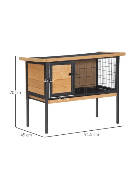 PawHut Wooden Guinea Pigs Hutches Elevated Pet House Bunny with Slide-Out Tray Outdoor Natural