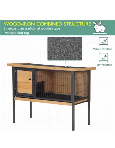 PawHut Wooden Guinea Pigs Hutches Elevated Pet House Bunny with Slide-Out Tray Outdoor Natural