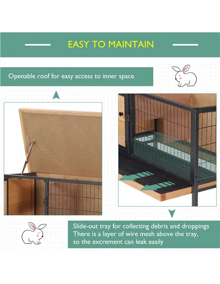 PawHut Wooden Guinea Pigs Hutches Elevated Pet House Bunny with Slide-Out Tray Outdoor Natural