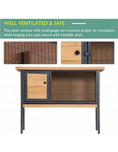 PawHut Wooden Guinea Pigs Hutches Elevated Pet House Bunny with Slide-Out Tray Outdoor Natural