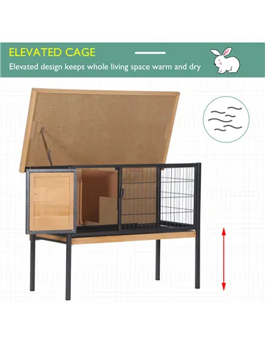 PawHut Wooden Guinea Pigs Hutches Elevated Pet House Bunny with Slide-Out Tray Outdoor Natural