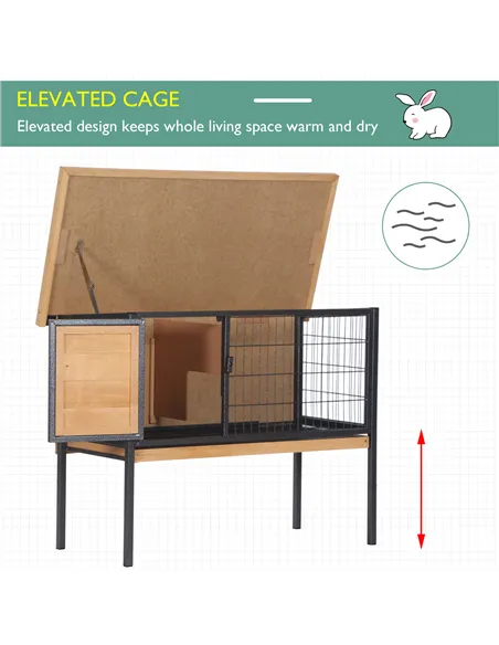 PawHut Wooden Guinea Pigs Hutches Elevated Pet House Bunny with Slide-Out Tray Outdoor Natural