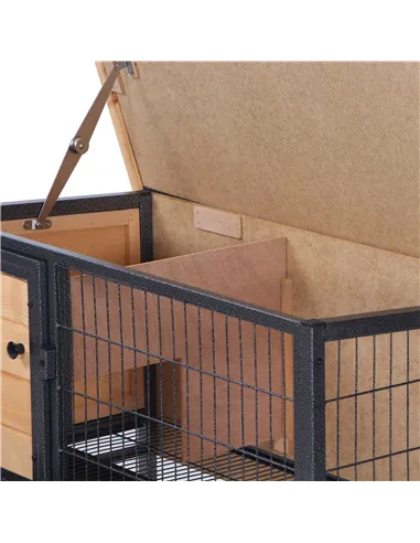 PawHut Wooden Guinea Pigs Hutches Elevated Pet House Bunny with Slide-Out Tray Outdoor Natural