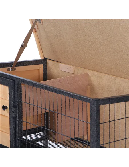 PawHut Wooden Guinea Pigs Hutches Elevated Pet House Bunny with Slide-Out Tray Outdoor Natural