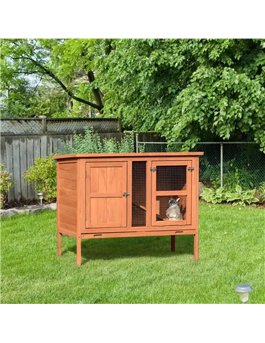 PawHut Wooden Guinea Pigs Hutches Elevated Pet Bunny House with Slide-Out Tray Openable Roof